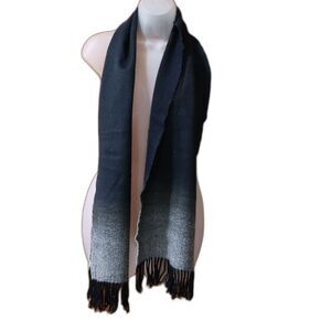 Vintage Black & Gray Gradient Ombre Scarf with Fringe Warm Winter